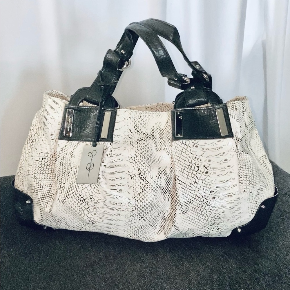 Jessica Simpson Black & White Snakeskin Python Print Bag. Large Casual Tote Bag